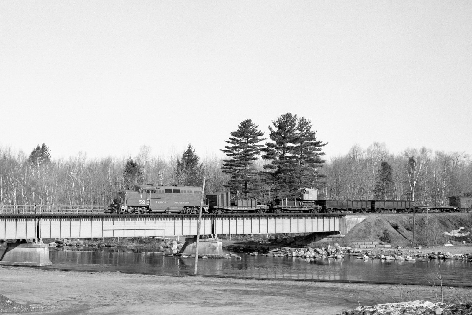 BAR BL2 #52 on a work train at Millinocket, ME during April 1970.