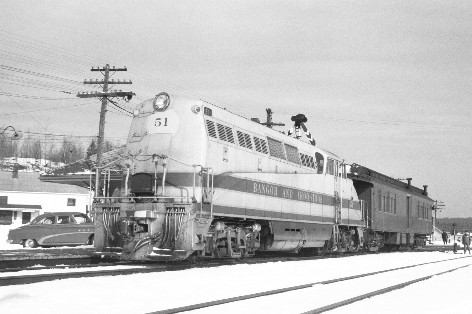 BAR BL2 #51 on train #162 @ Millinocket, ME on 2/14/1953