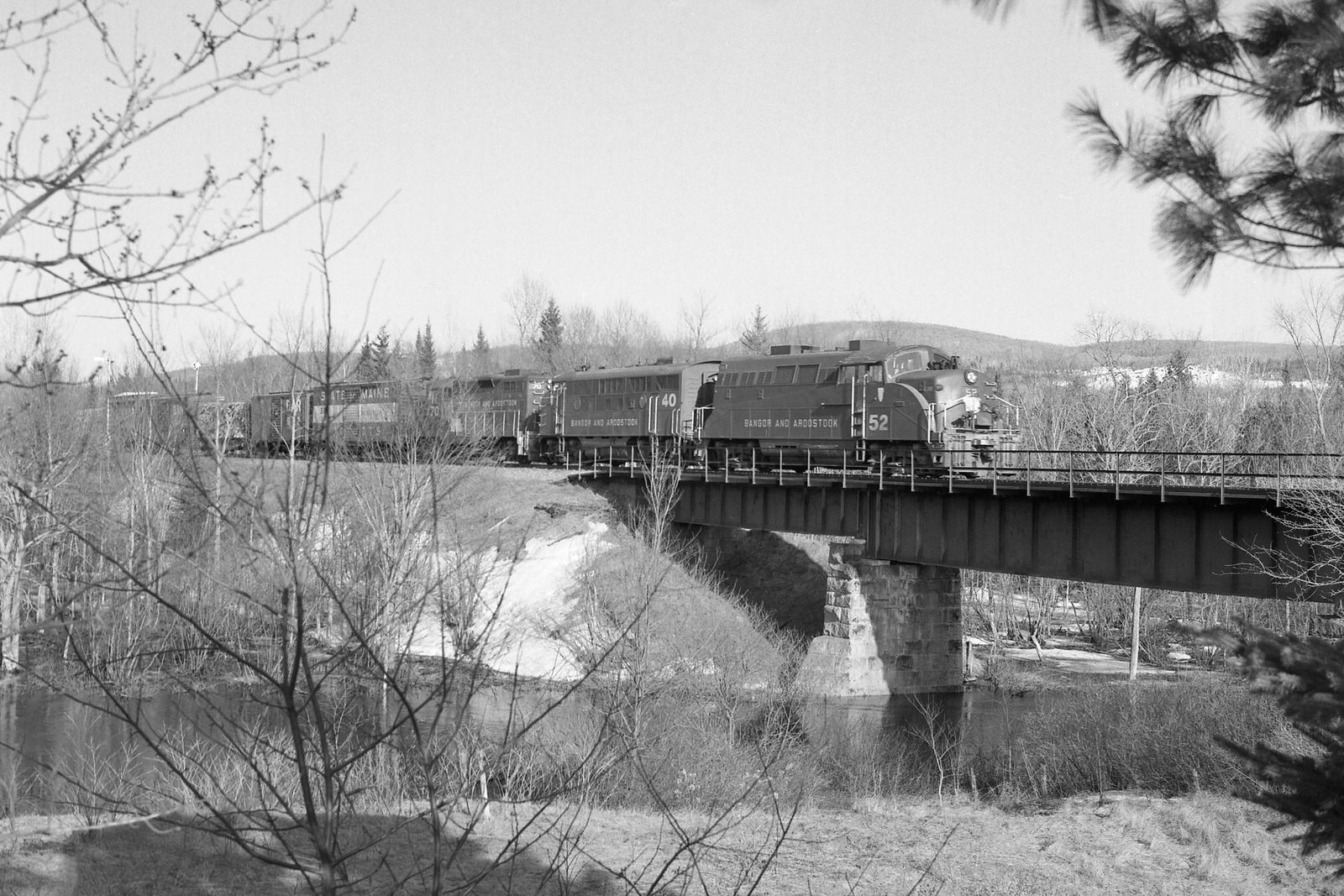 BAR 52, 40, 70 on train #44 at Oakfield, ME in 1972.