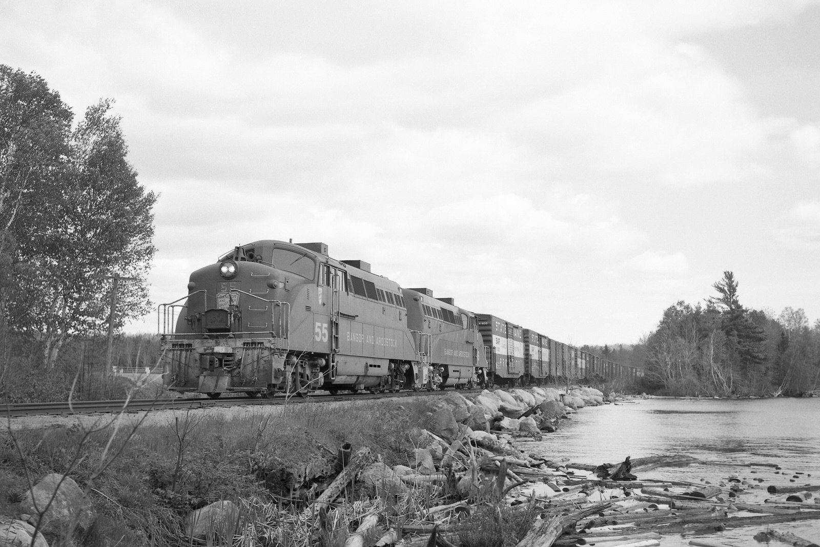 BAR BL2's #55 & 56 on the E. Millinocket Branch @ Millinocket, ME during 5/1968