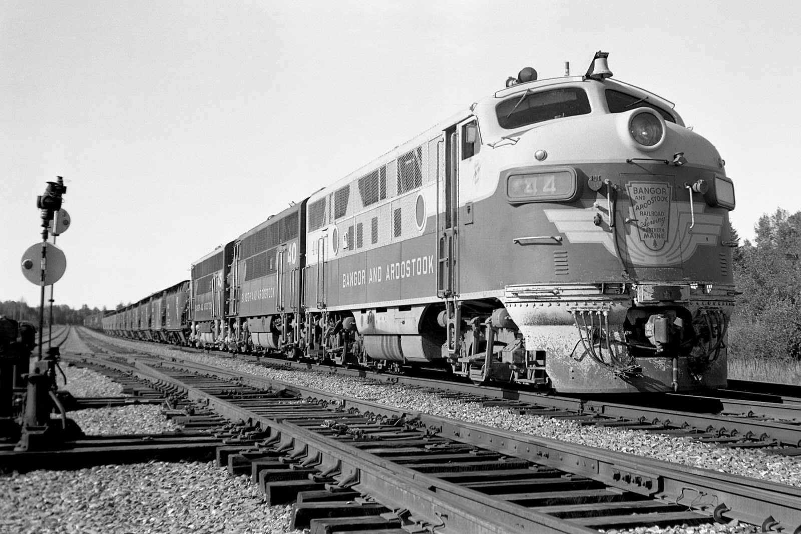 BAR F3 #44 on train #55 at S. LaGrange, ME on 8/1/64. (8x12)