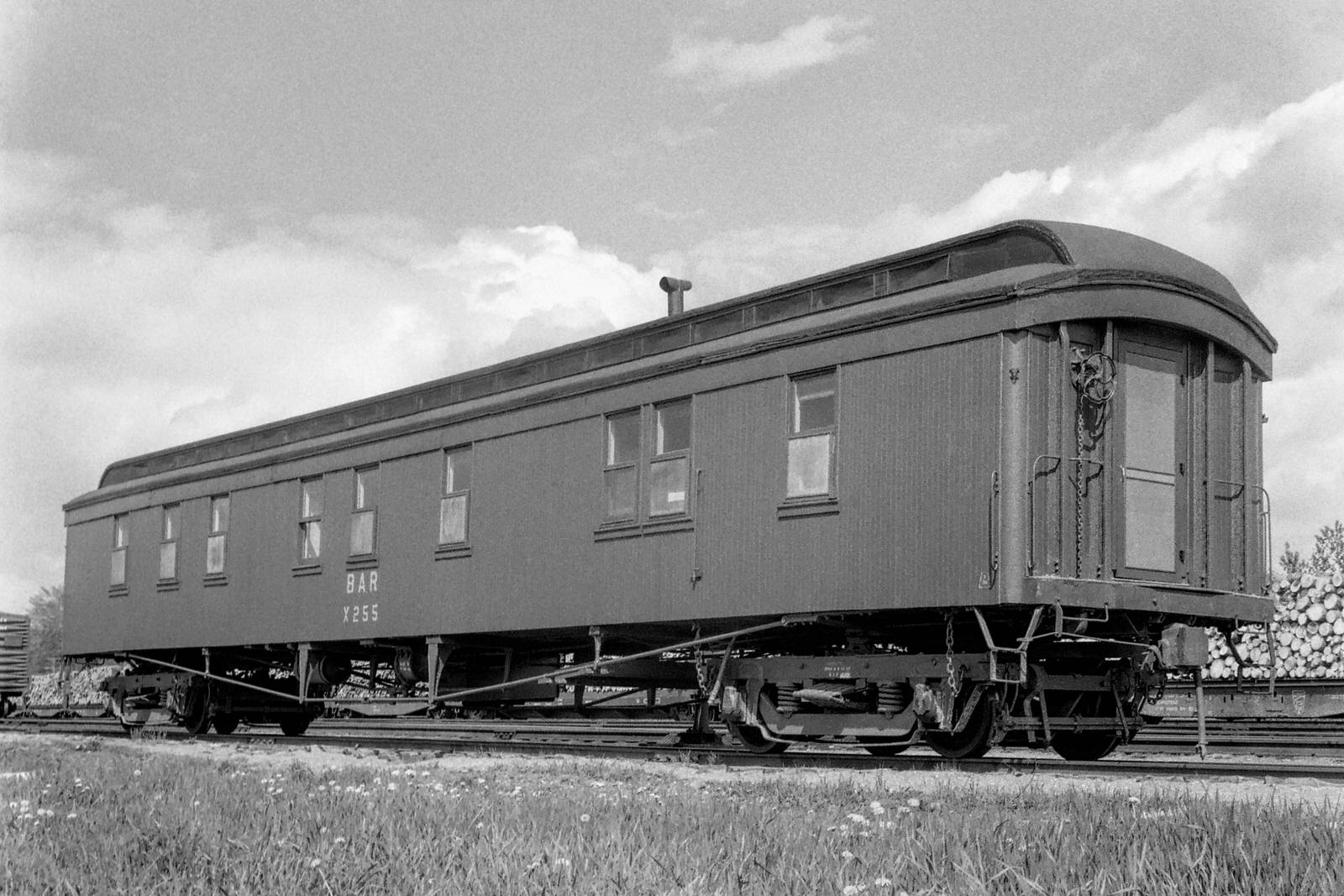 Bangor & Aroostook wooden MofW sleeper car #X255 at Oakfield, Maine on June 1, 1968.