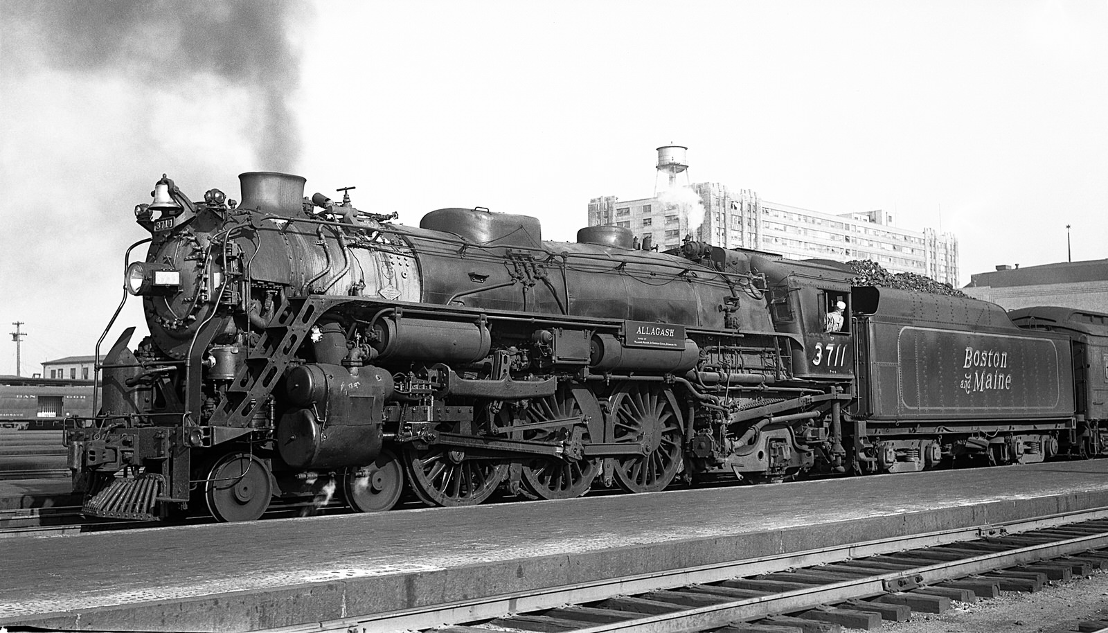 Boston & Maine 4-6-2 #3711 "Allagash" at Boston, MA on 9/12/1947. (8x14)