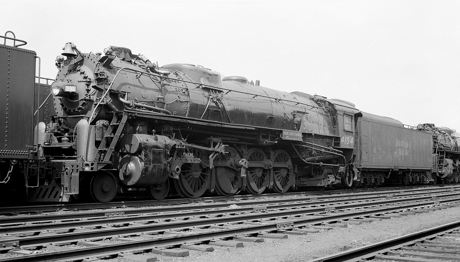 B&M 4-8-2 "BEE & EMMA" #4104 in deadline at Boston, MA on 7/5/1947. (8x14)