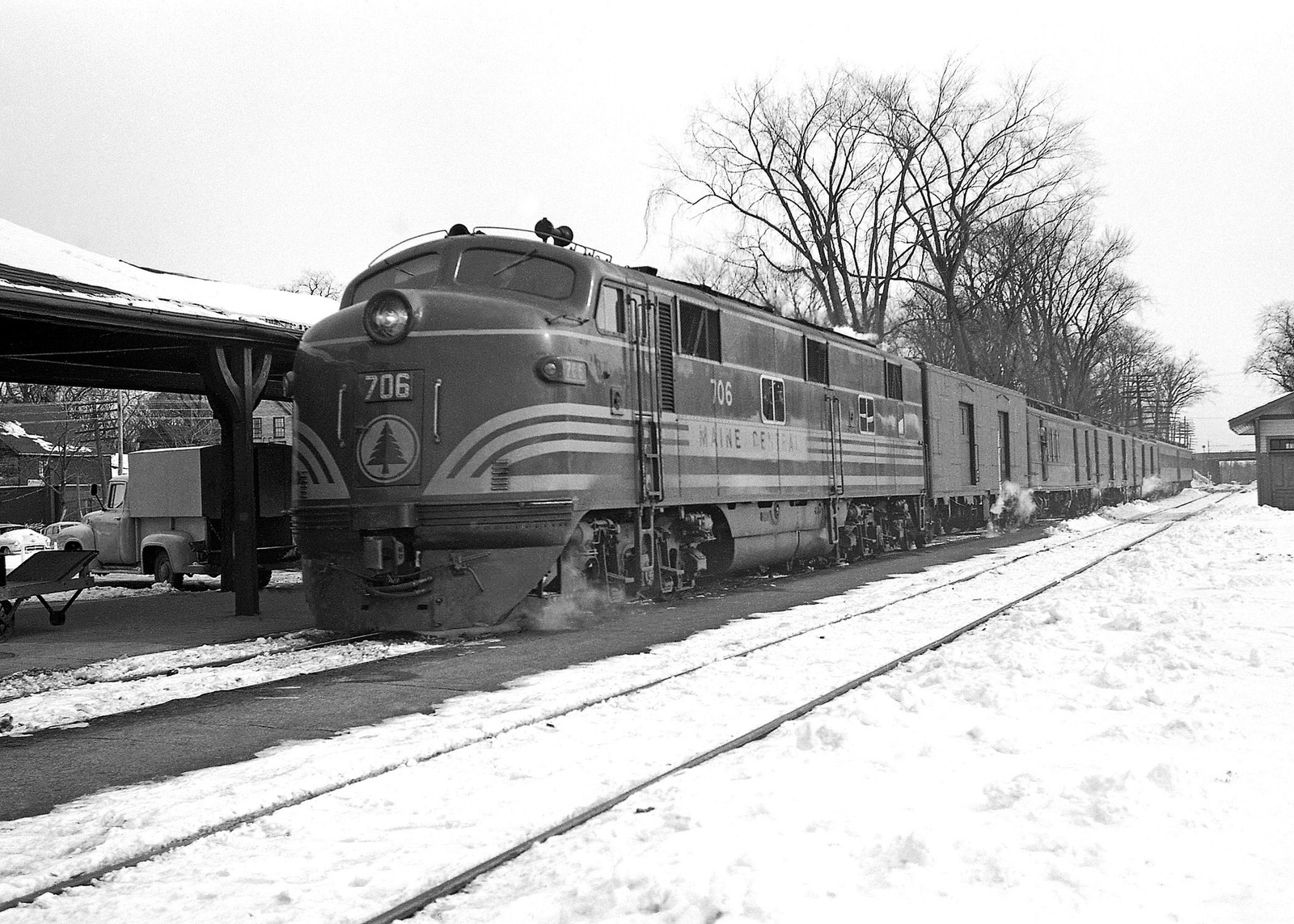 Maine Central E7A #706 at Brunswick, ME during 3/1959