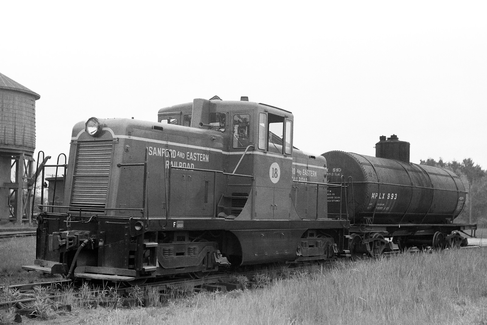 Sanford & Eastern 44 tonner #18 at Springvale, ME in 1954. (8x12)