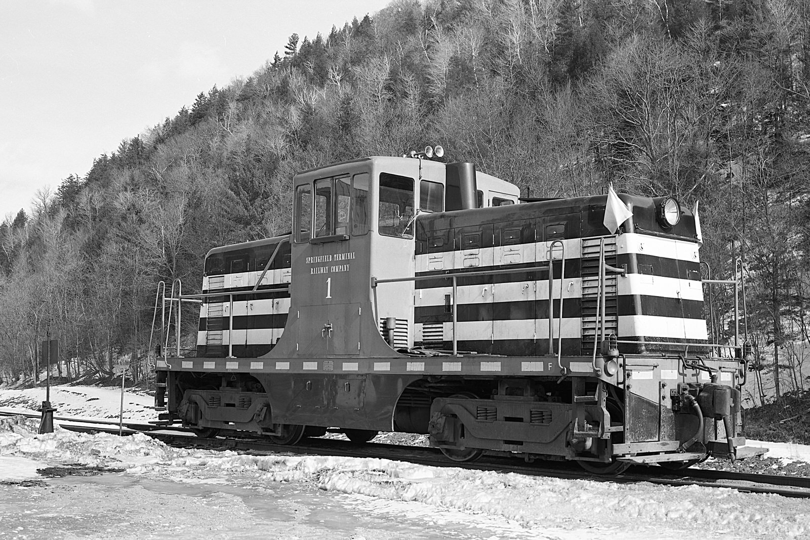 Springfield Terminal 44T #1 at Springfield, VT on 2/2/68. (8x12)